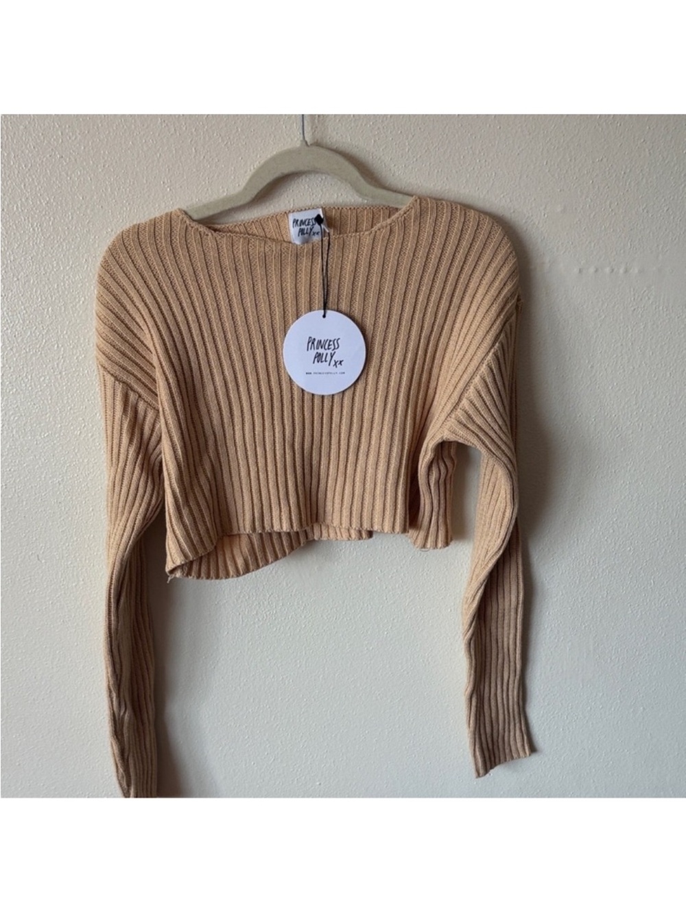 Princess Polly Ribbed Cropped Long Sleeve Top - Beige